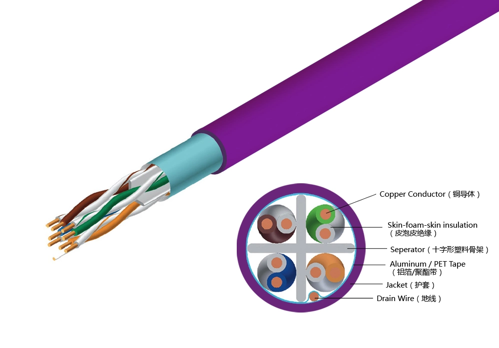 Leading Manufacturer Cables Cat 6A LAN Cable FTP SFTP 23AWG 100% Copper 0.57mm PVC LSZH PE Jacket F-Test