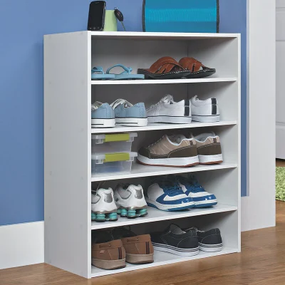 Home Furniture Étagère à chaussures empilable à 5 niveaux avec peinture blanche avec étagères ouvertes pour salon